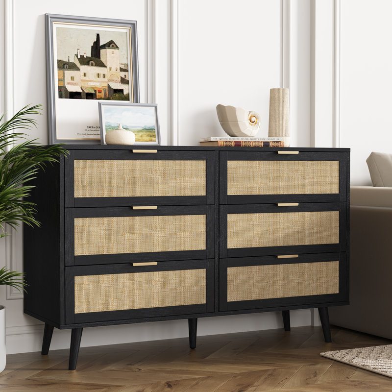 46.5'' W 6 - Drawer Double Dresser, Black/Brown