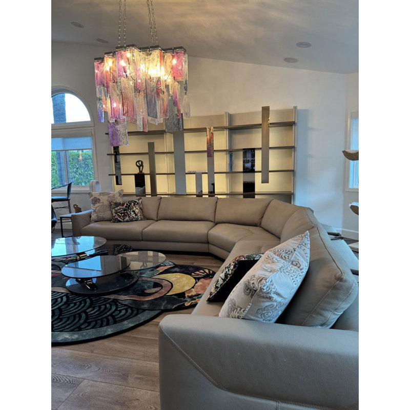 Lustre en cristal Amethyst Murano, Fumée, Laiton satiné, 35” Length x 16” Width x 36” OA Height