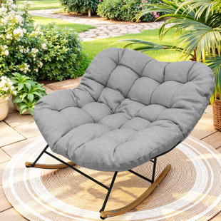 Oversized Papasan Rocking Chair With Cushion & Frame – Modern Comfy Egg Rocker For Living Room, Garden & Backyard