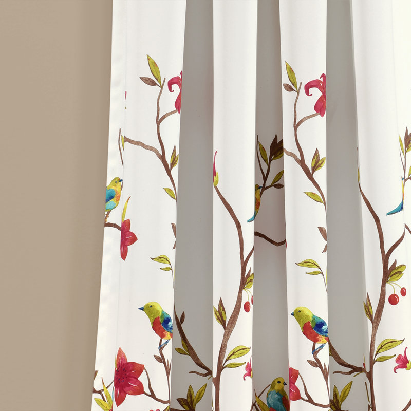 Ivory and Brown Bird Pattern Blackout Window Curtain Panels