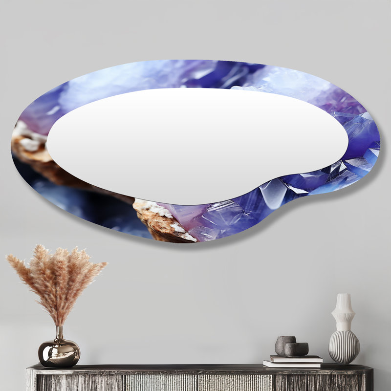 Purple Stone Geode Volcano III - Stone Geode Metal Art Decor - Traditional Irregular Wall Mirror
