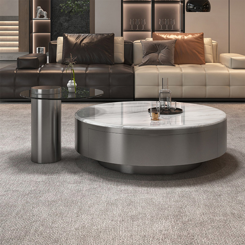 Table basse ronde en pierre micro-cristalline, H 13 po x L 35,4 po x l 35,4 po