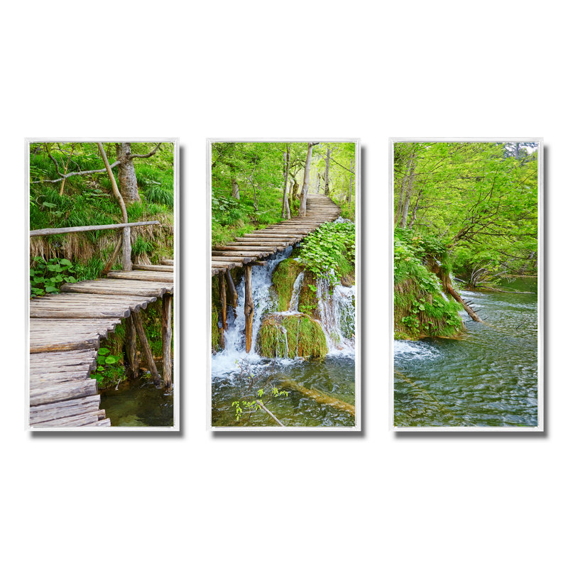 Cascades à Plitvice Lakes - Photographie de 3 pièces sur toile, H 28 po x l 36 po x P 1 po, Blanc