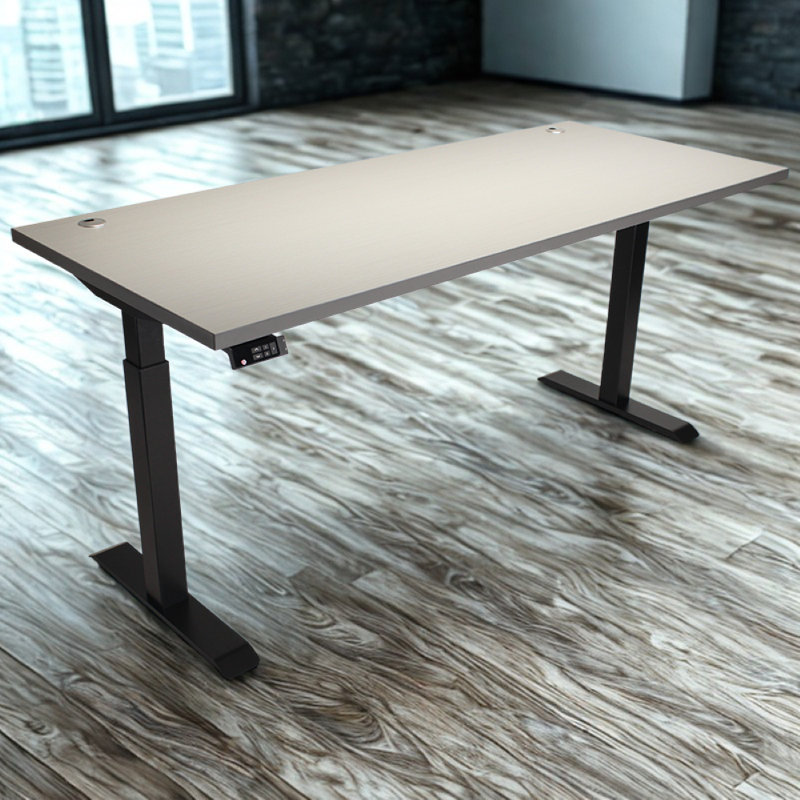 Skyscraper Electric Height Adjustable Standing Desk, Dual Motor and Digital Control with Memory, 72x30, Grey Strand Top with Black Frame
