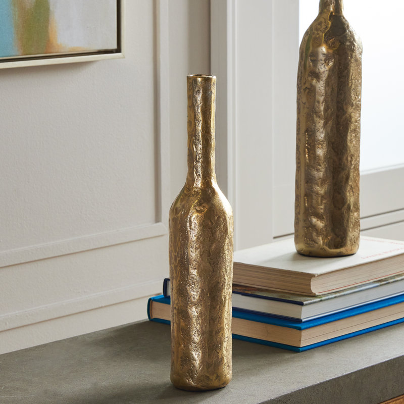 Handmade Aluminum Table Vase, Gold, 14" H x 2.75" W x 2.75" D