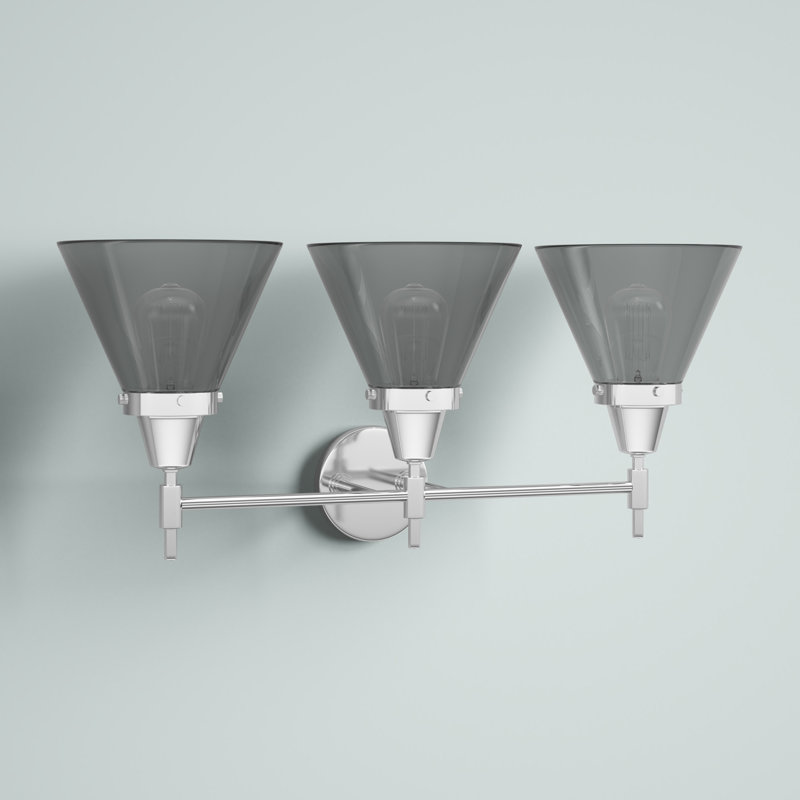 Éclairage pour meuble-lavabo 3 lumières 26 po Caden Cone, Chrome poli, Plaqué couleur fumée, Ampoule DEL 4 watts rétro