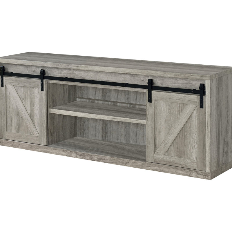 Meuble télé gris en bois d'ingénierie à 2 portes avec finition rustique en bois d'ingénierie pour la maison