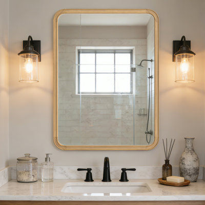 Madysson Rounded Corner Rectangle Wall Mirror with Solid Wood Wood Frame