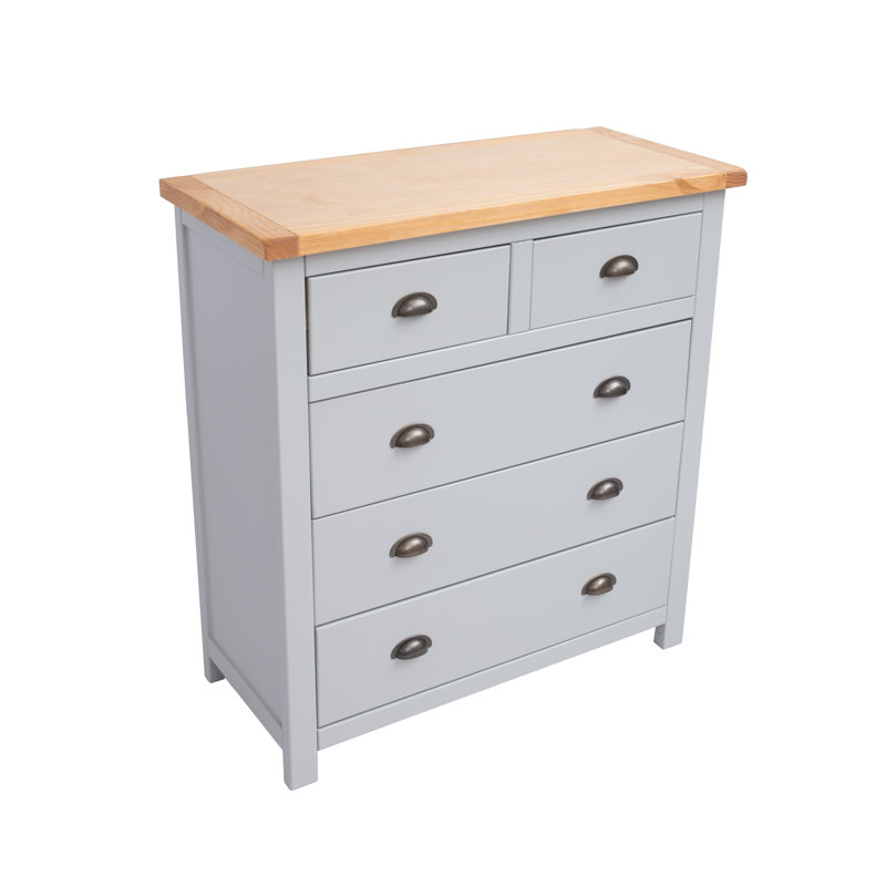 Vasquez 90cm W 5 - Drawer Chest of Drawers, Light Brown/Grey/Antique Brass