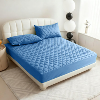 Twin Size Waterproof Mattress Protector, Microfiber, 16" Deep Pocket Smooth Fitted Cover, Soft Breathable & Noiseless, Vinyl-Free Machine Washable, Sky Blue