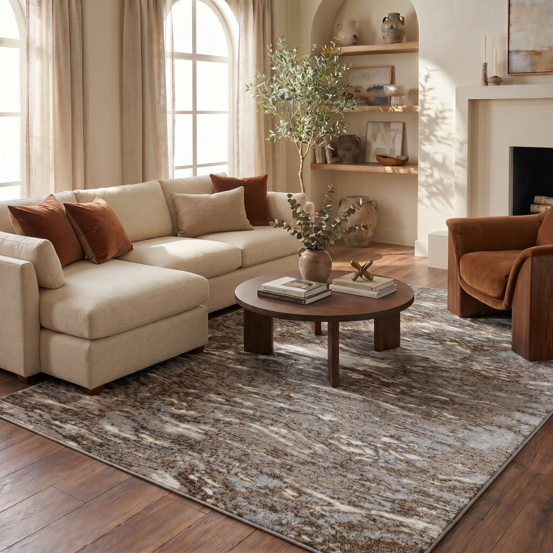 Rug Branch Aarav 5' x 8' (5'3" x 7'7") Brown/Grey Abstract Indoor Area Rug, Contemporary, Low Pile, Stain-Resistant Carpet - Living Room, Bedroom, Dining Room, and Kitchen