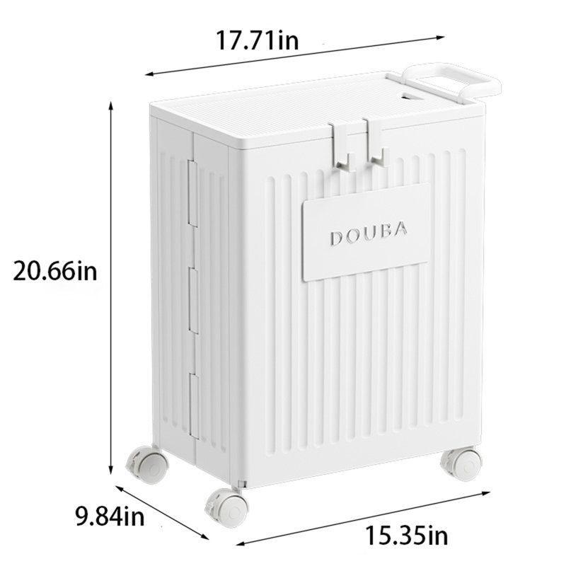 Plastic Rolling Laundry Hamper with Handles, White