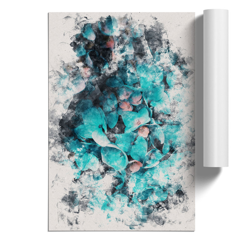 Teal Blue Hydrangeas Watercolour - Frameless Print, 30cm H x 21cm W x 0.1cm D