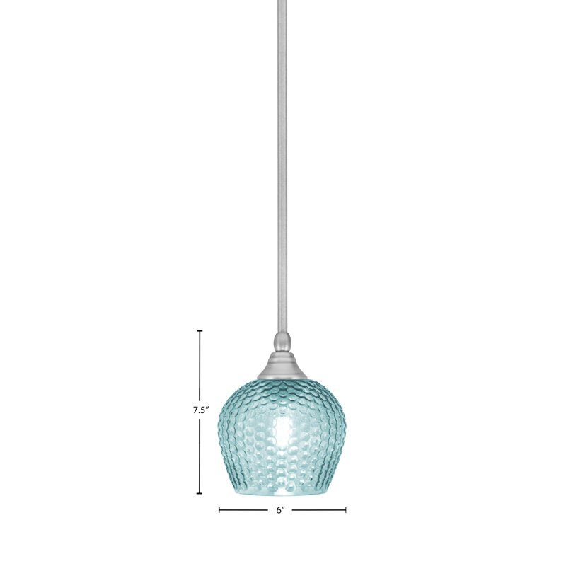 Mini-luminaire suspendu avec tige en verre 6 po, Turquoise