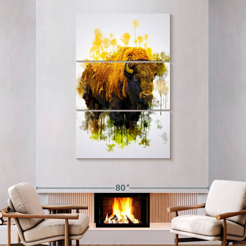 Bison coloré, H 74 po x l 48 po