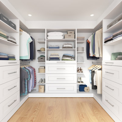 Bestar Florence 105W X 61D Modular U Shaped Walk-In Closet System With Rods, Shelves, And Drawers, Shaker Style