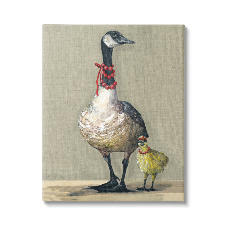" Modern Fancy Mama Goose Walking Well Dressed Gosling " by Kamdon Kreations, Wrapped Canvas, 16" H x 20" W