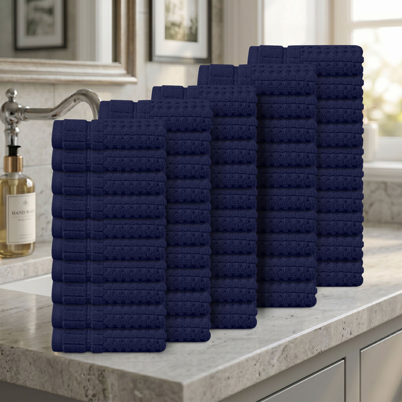 Ensemble de débarbouillettes 50 pièces Willow - 100% coton peigné, qualité supérieure 630 g / m², bleu marine, ultra doux et très absorbant (50 serviettes de toilette)