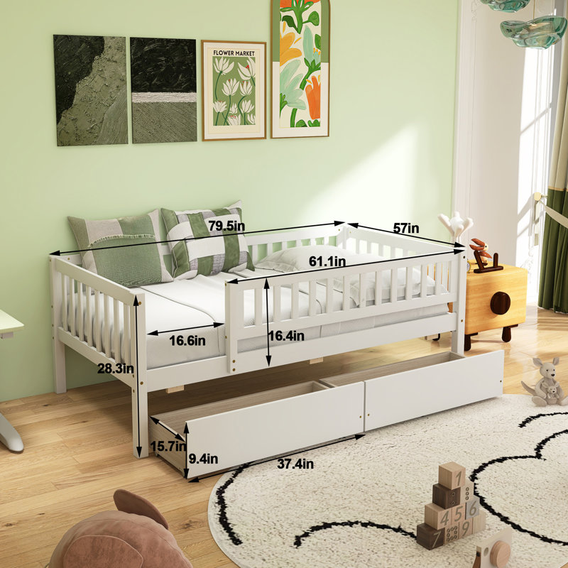 Daybed Wood Bed With Two Drawers, Full, White