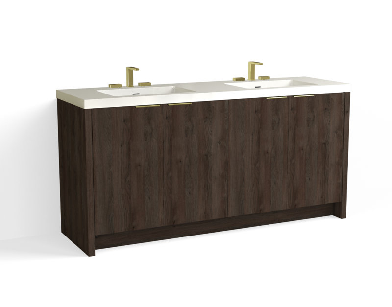 Mesa 72" W Freestanding Double Bathroom Vanity , 8" Widespread, White Gloss, Nimbus/Matte Black