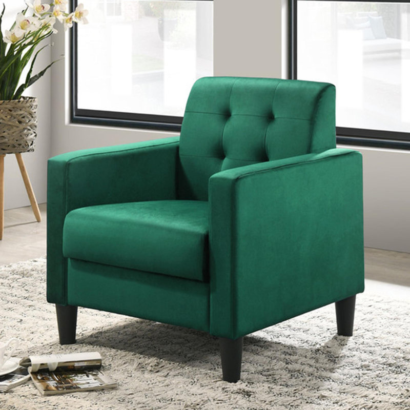 Chaise avec accoudoirs touffetée de 27,5 po Dayshaun, Velours vert