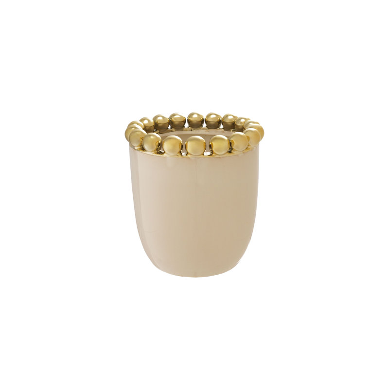 Stoneware Planter/Vase With Gold Electroplated Ball Rim