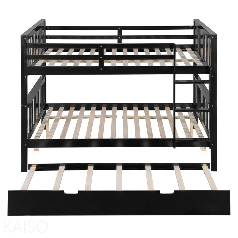 Lit superposé double au-dessus de double avec lit gigogne simple et échelle - Espresso