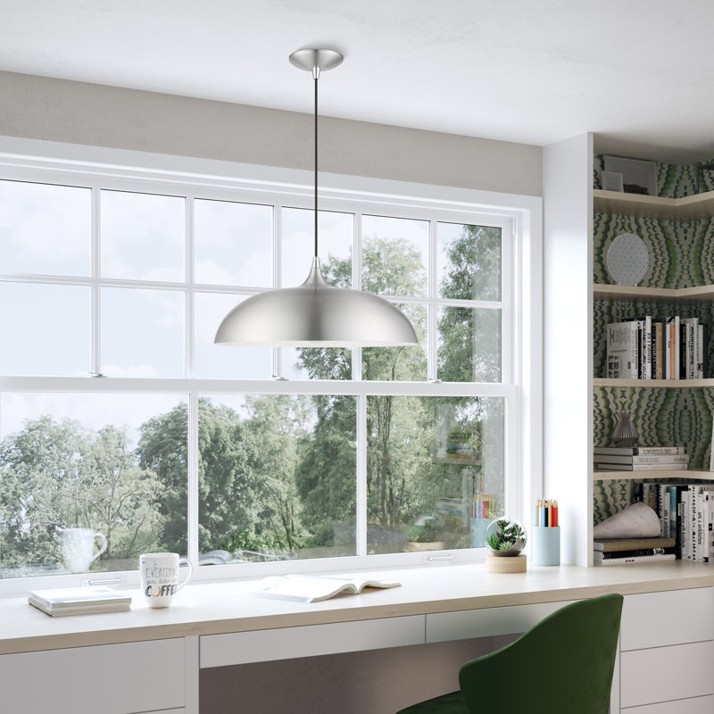 Harleigh Shaded Dome Pendant, Brushed Aluminum/Shiny White, Brushed Aluminum/Polished Chrome, 121" H x 17.75" W