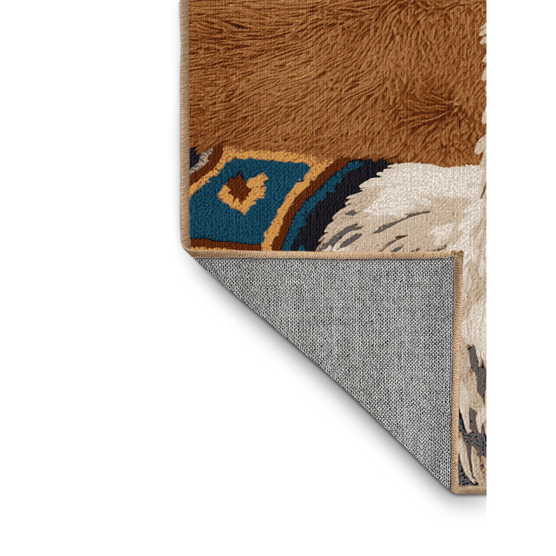  Tapis lavable avec motif lama, Rond 5 pi