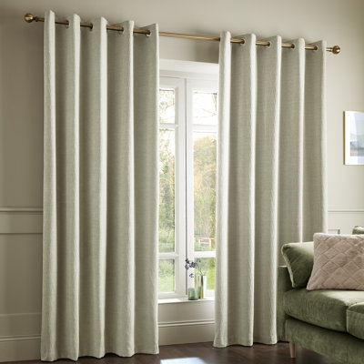 Crinkle Chenille Lined Eyelet Curtains