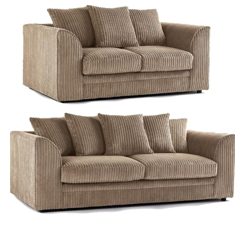 Two Piece 3 and 2 Seater Jumbo Cord Fabric Sofa Set, Coffee