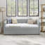 Lit de jour rembourré confortable avec lit gigogne, idéal pour la détente et l'espace de couchage supplémentaire, avec tissu en lin et rayures verticales-1759091555-1759091549