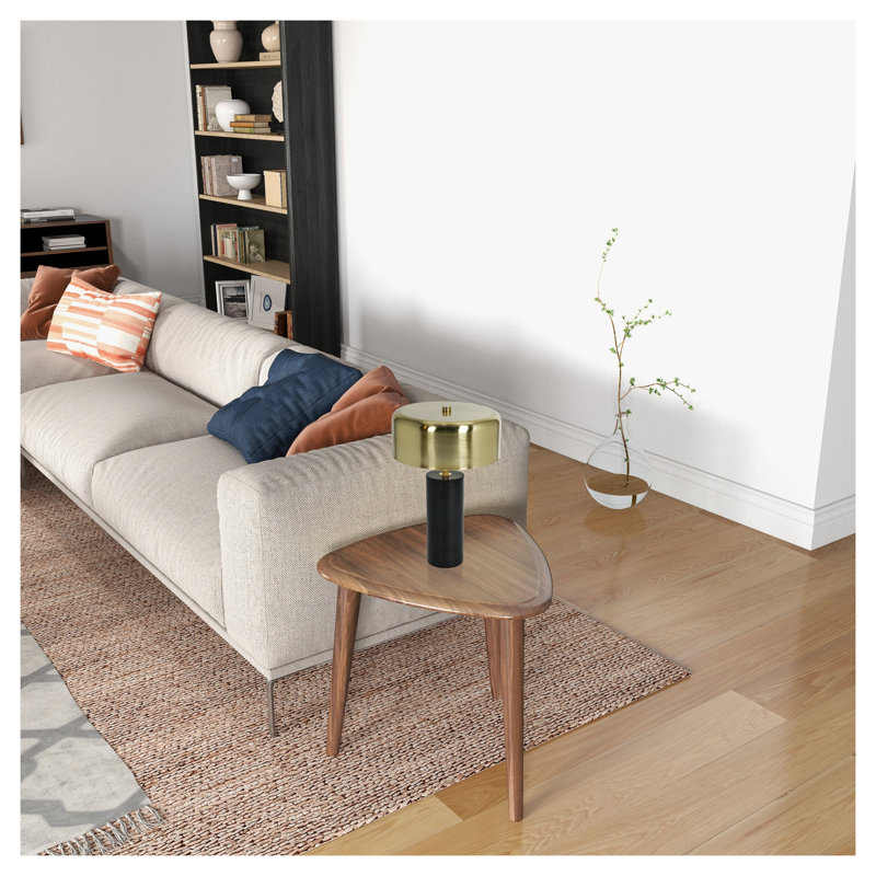 Petite lampe de bureau moderne avec abat-jour doré et blanc - lampe de chevet facile à installer pour bureau, chambre à coucher - base en marbre noir, en stock États-Unis