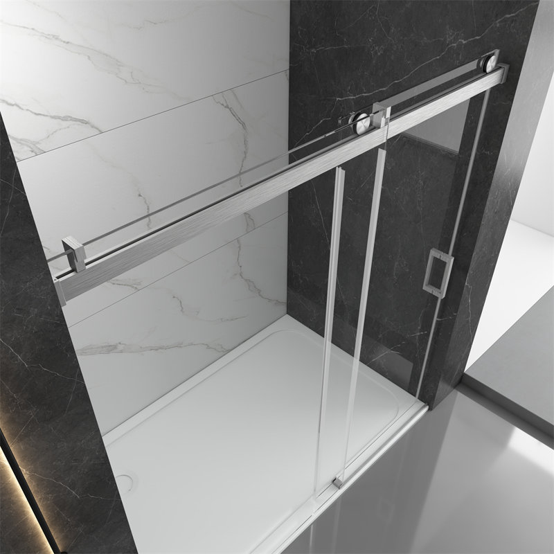 72" W x 76" H Frameless Reversible Glass Shower Door With 10 mm Tempered Glass, Brushed