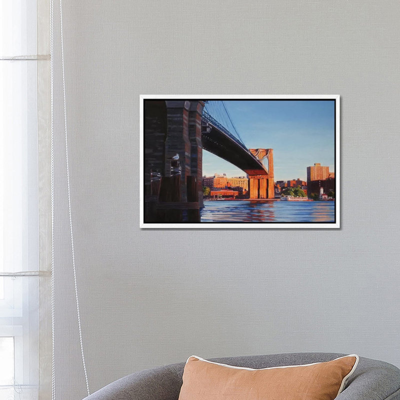 Brooklyn Bridge At Sunset II by Nick Savides - Gallery-Wrapped Canvas Giclée on Canvas, White Framed, 66.04 cm H x 45.72 cm W