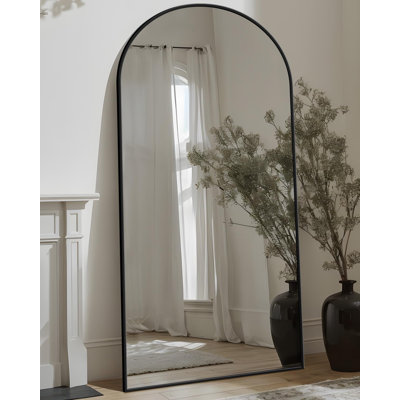 Full Length Mirror, 76"x34" Floor Mirror with Stand, Hanging Mounted Mirrors for Bedroom, Living Room, Cloakroom, Dining Room, Black, Arched