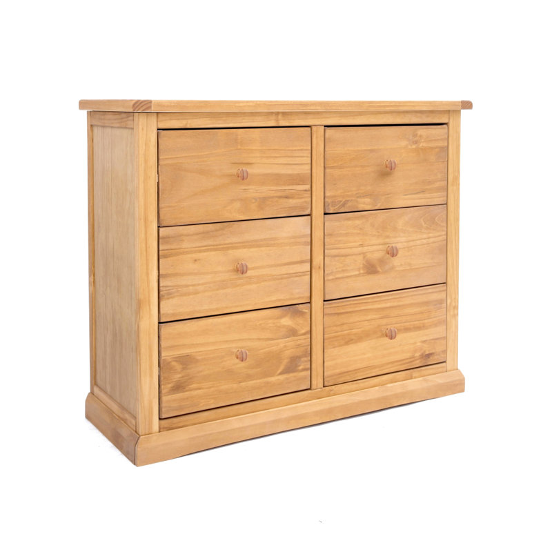 6 Drawer 110cm W Double Dresser, Waxed