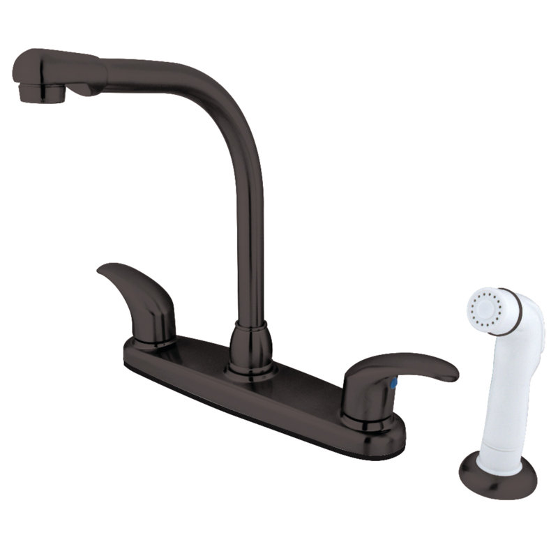 Kingston Brass Legacy Two-Handle 4-Hole 8" Centerset Kitchen Faucet with Side Sprayer, Oil Rubbed Bronze
