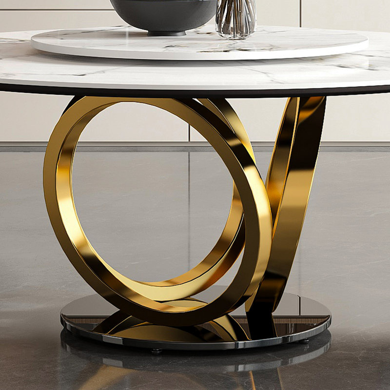 Table de salle à manger ronde 59 po 59 po avec plateau tournant rotatif à 360 ° - pour la salle à manger, la cuisine, le coin-repas et l'espace compact (4 chaises)
