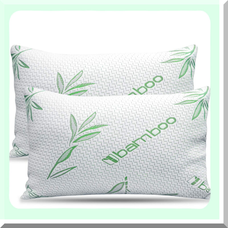 Rayon From CoolBamboo Memory Foam Pillow Set - 2 Pack Shredded Foam Pillows for Back, Stomach, Side Sleepers. Adjustable Soft to Firm, Washable Cover.