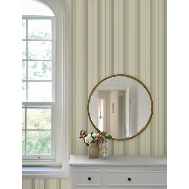 Papier peint à rayures vert Herrgârd, Vert clair