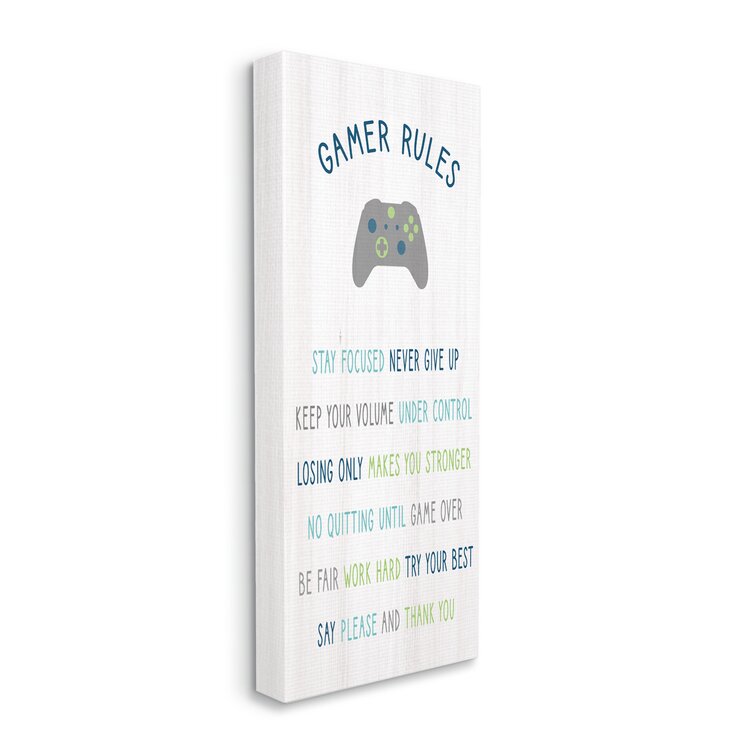 Gamer Rules Listed Kids Video Game Motivational Phrases  Stretched Canvas Wall Art By Daphne Polselli