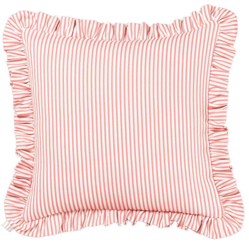 Birch Lane Polo Stripe Ruffled Accent Pillow, Polyester, Red