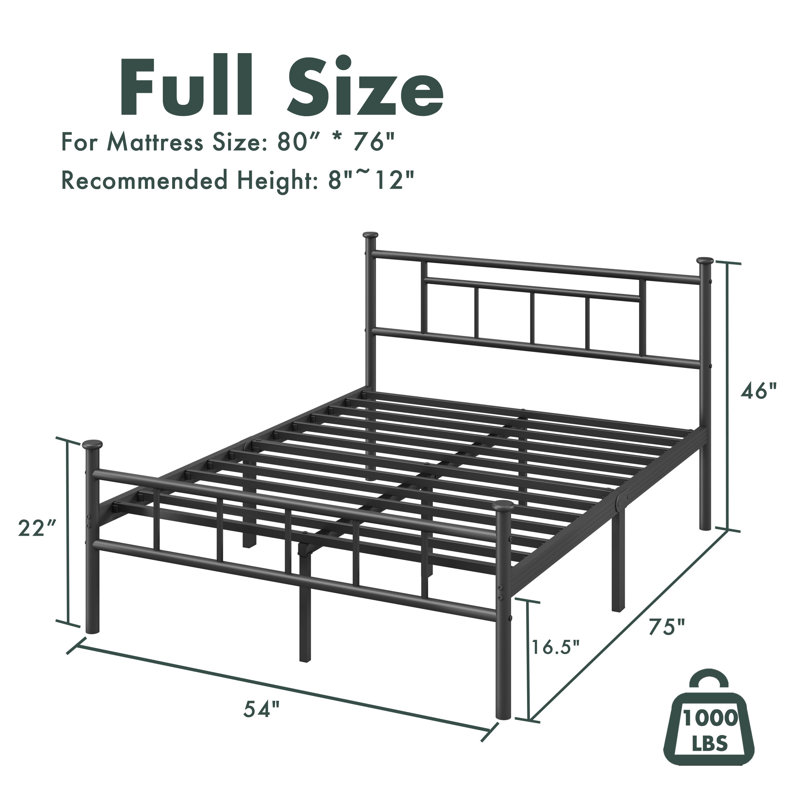 Carrold 46" High Platform Bed With Modern Industrial Style, Heavy Duty Metal Structure Support To 1000lbs, No Box Spring Needed, No Squeak