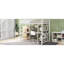Lit mezzanine blanc avec bureau intégré, tablette et structure en métal, rangement