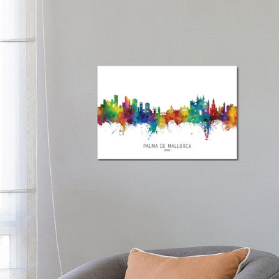 Palma De Mallorca Skyline City Name by Michael Tompsett - 1 Piece Wrapped Canvas Painting