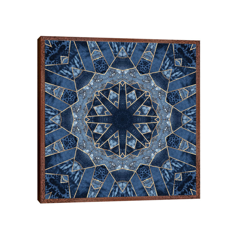 Geometric Blue Mandala - Print on Canvas, 66.04 cm H x 66.04 cm W, Brown Framed