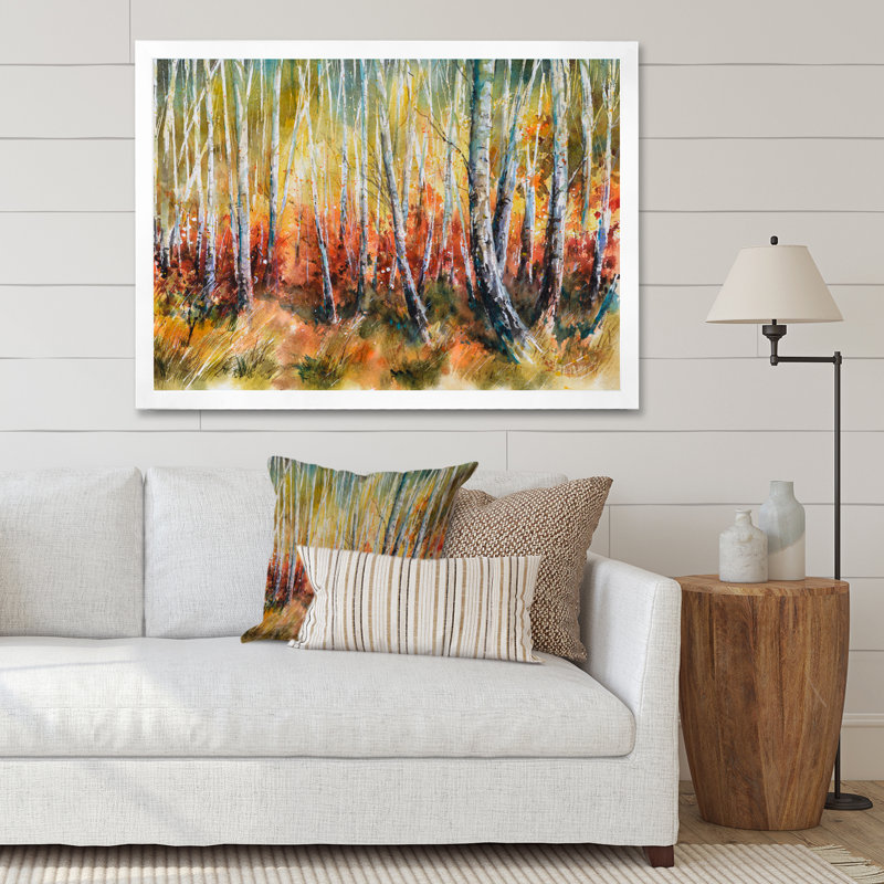 «White Birches in Dense Autumn Forest», reproduction sur toile, H 30 po x l 40 po x P 1,5 po, Cadre photo blanc