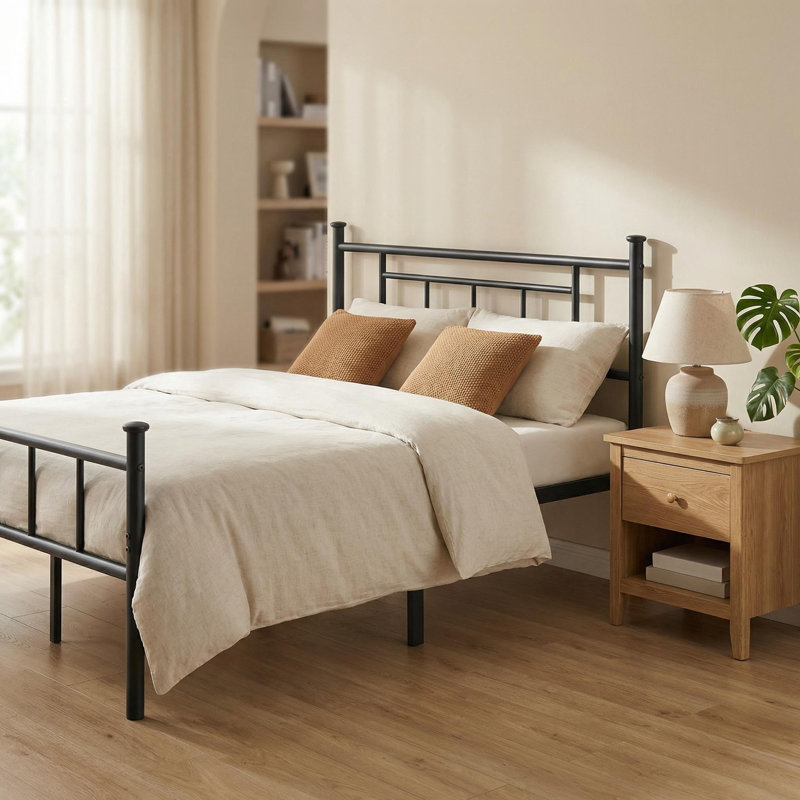 14''King Size Bed Frame With Headboard,  Metal Platform Bed With Heavy Duty Strong Support Slats, No Box Spring Needed And Easy Assembly, Black