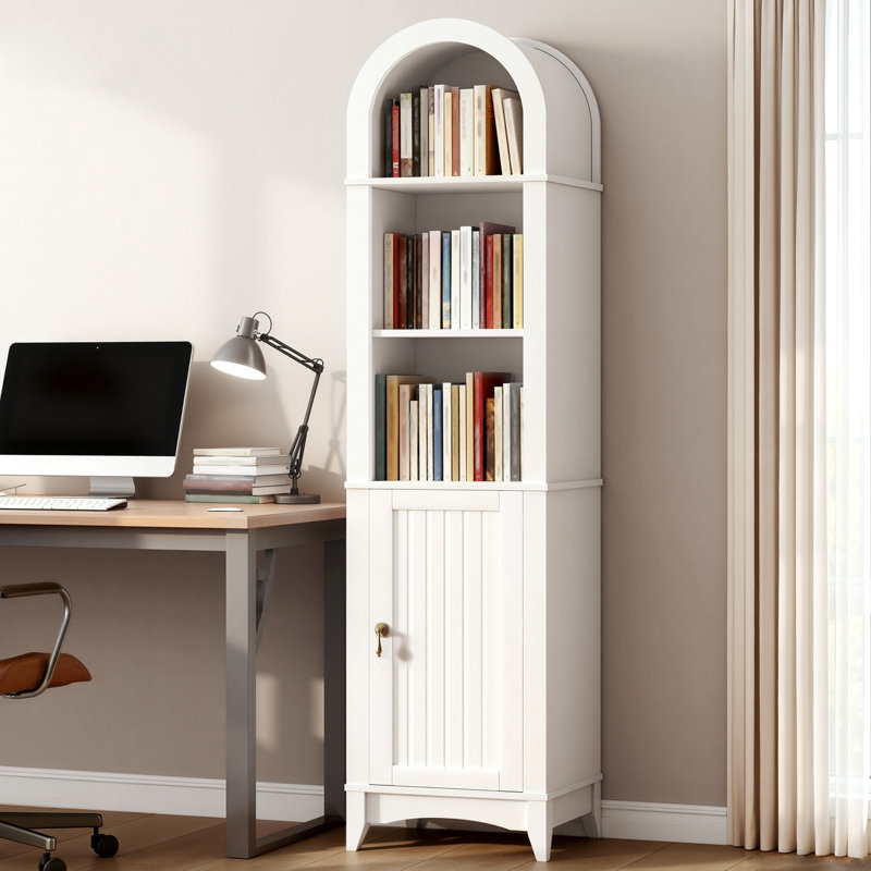 69.5" Tall Arched Bathroom Storage Cabinet with Fluted Doors and 5 Shelves, White
